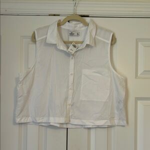 NWT Hollister White Sleeveless Button-Up Shirt Tank Size XL Coastal
